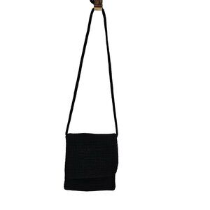 The Sak Crossbody Bag Black Crochet Flap Zipper Closure Shoulder Purse Handbag